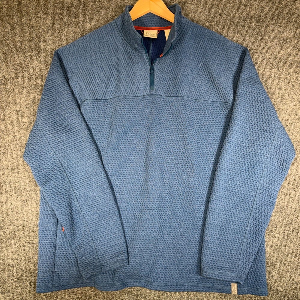 LL Bean Ridgeknit Quarter Zip Pullover Mens XL Blue Textured Fleece 523248
